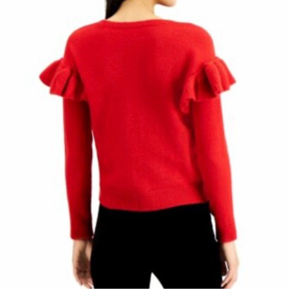 INC Women’s Red Ruffled Shoulder Long Sleeve Sweater Size Small - Picture 2 of 9